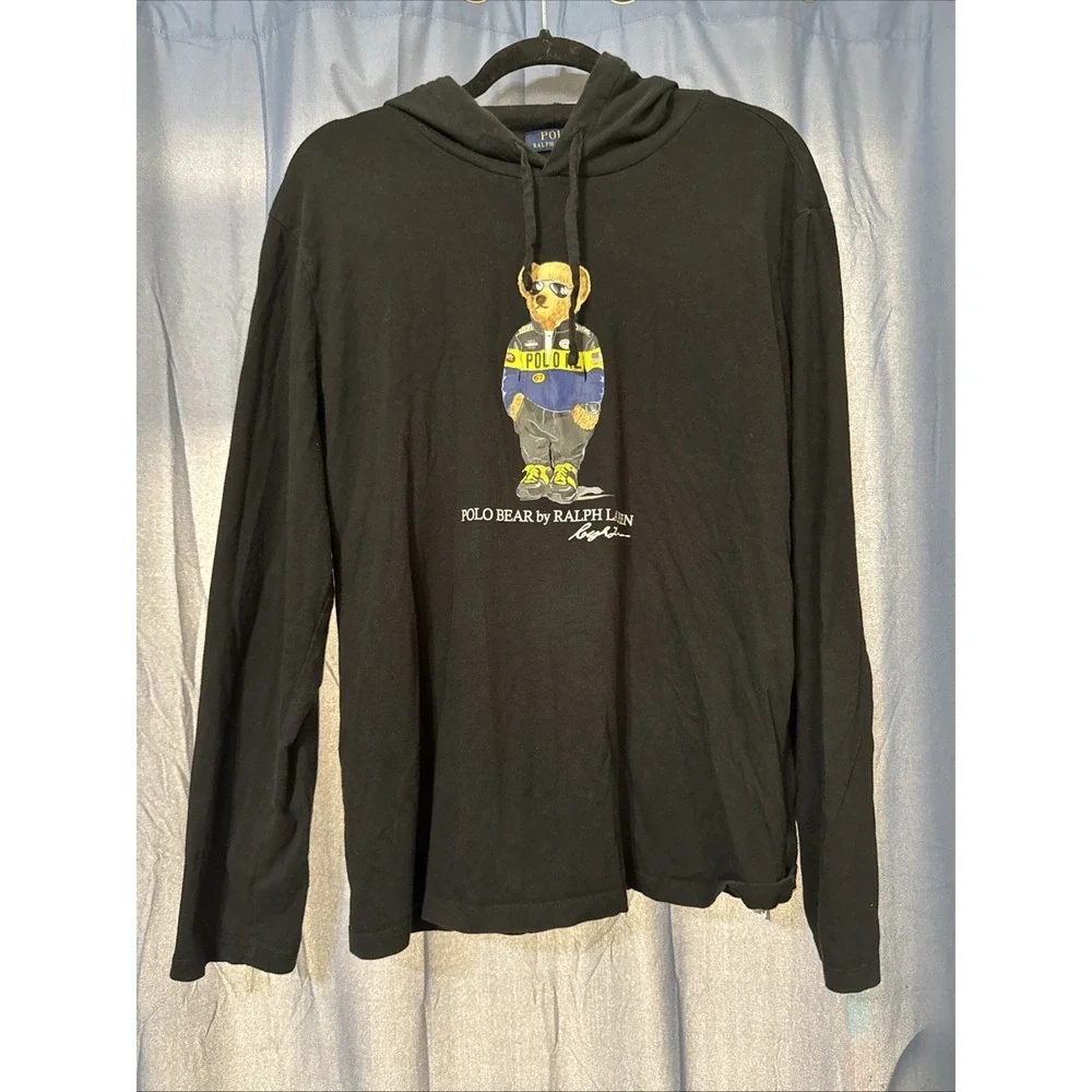 Polo Ralph Lauren Black F 1 Polo Bear Lightweight Hooded Sweater Size Large
